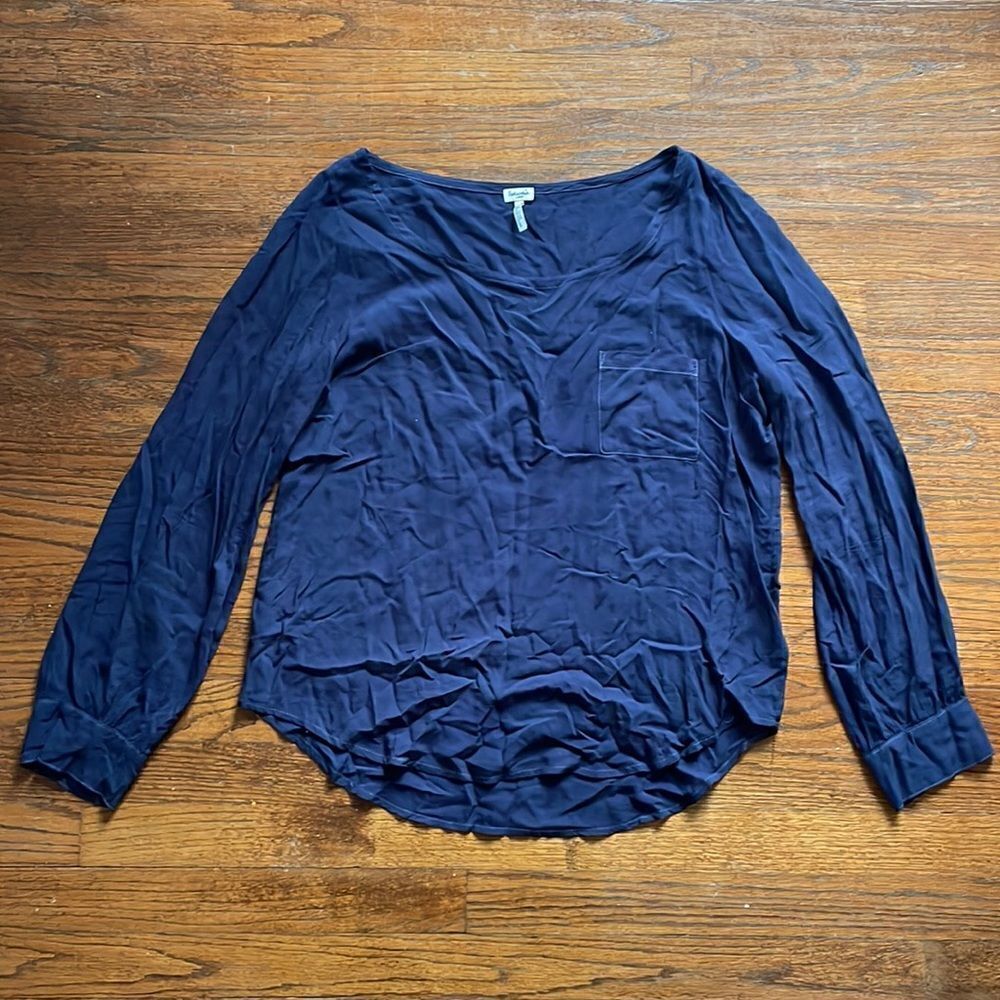 Splendid Navy Long Sleeve Scoop Neck Top